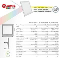 MAKEL 30X30 16W SLIM BEYAZ LED PANEL PC16.0W-01006